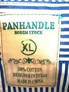 Woman’s XL Panhandle Rough Stock Blue Stripe Cotton Shirt Top,Western Country